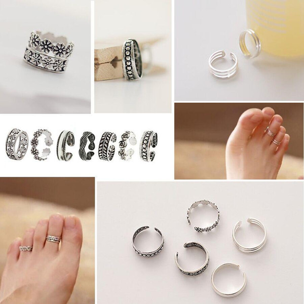 12pcs/set Vintage Retro Antique Silver Beach Punk Elephant Moon Arrow Ring Set Ethnic Carved Adjustable Open Toe Ring Finger Foot