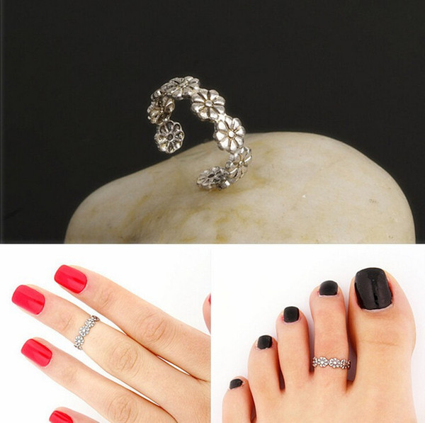 Vintage Small Daisy Flower Joints Ring Beach Jewelry Retro Carved Adjustable Toe Ring Foot Women Jewelry