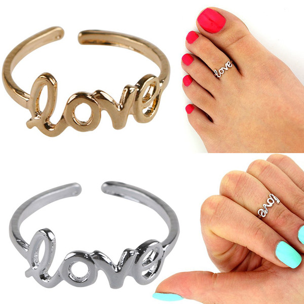 Women Fashion Toe Ring Delicate Jewelry Celebrity Simple Hollow Love Letters Open Adjustable Foot Ring Beach Jewelry 1 pcs