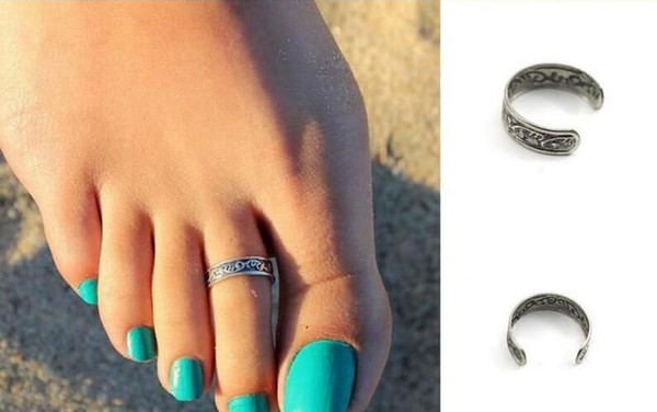 2016 Women Toe Rings Vintage Carved Band Ring Antique Silver Adjustable Opening Foot Jewelry Summer Beach Retro Style Unique Body Jewellry