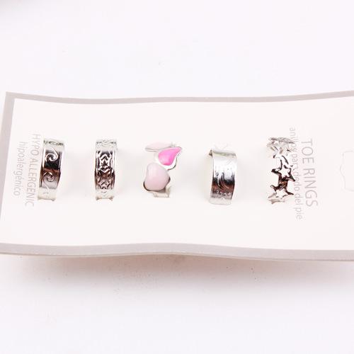 Women Toe Rings Knuckle Ring Midi Finger Ring Set Hallow Out Star Flower Love Heart Foot Jewelry Beach Style Body Jewellry 5pcs/set Free DHL