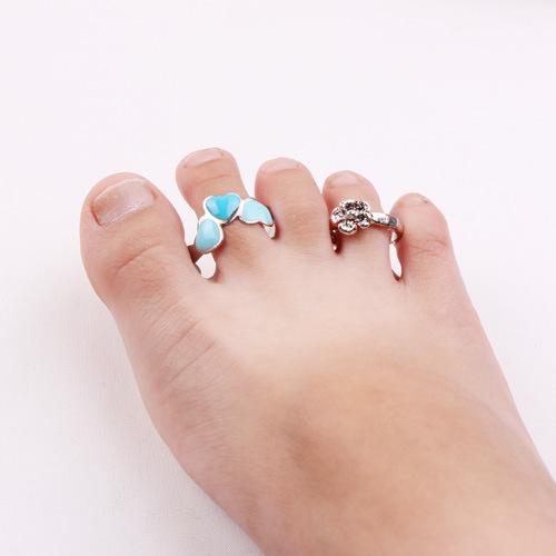 Women Toe Rings Vintage Simple Midi Finger Ring Adjustable Hallow Out Star Flower Love Heart Foot Jewelry Beach Style Body Jewellry 5pcs/set