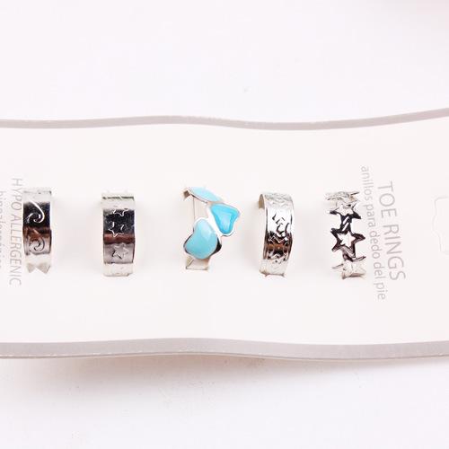 Women Toe Rings Knuckle Rings Midi Finger Ring Adjustable Hallow Out Star Flower Love Heart Foot Jewelry Beach Style Body Jewellry 5pcs/set