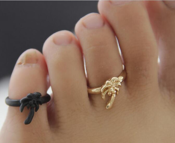 New Women Toe Rings Vintage Midi Finger Ring coconut tree Gold Silver Black Knuckle Ring Tail Rings Foot Jewelry Beach Style Body Jewellry