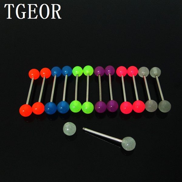 Hot Wholesale 100pcs 15g Mixed Colors Glow In The Dark Uv Acrylic Piercing Barbell Tongue Ring Free Shipping