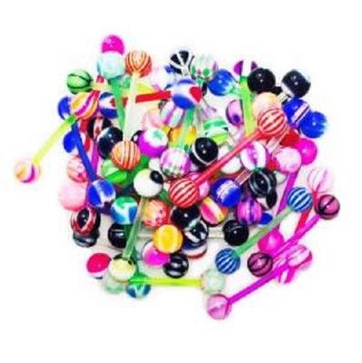 Tongue Rings Duotone Acrylic Uv Tongue Ring Barbells With Stripe Balls 6mm Bioflex Piercing Wholesale 100pcs/lot