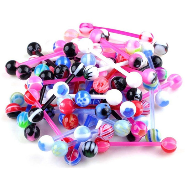 50 Pcs Mixed Steel Ball Tongue Nipple Bar Ring Barbell Body Piercing Jewelry