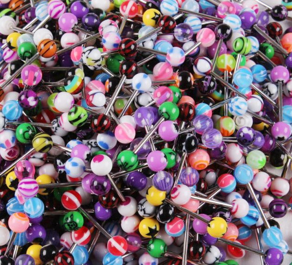 100pcs Mixed Color Acrylic Tongue Stud Ring For Women candy color Piercing tongue piercing Ring Studs Barbell Jewelry