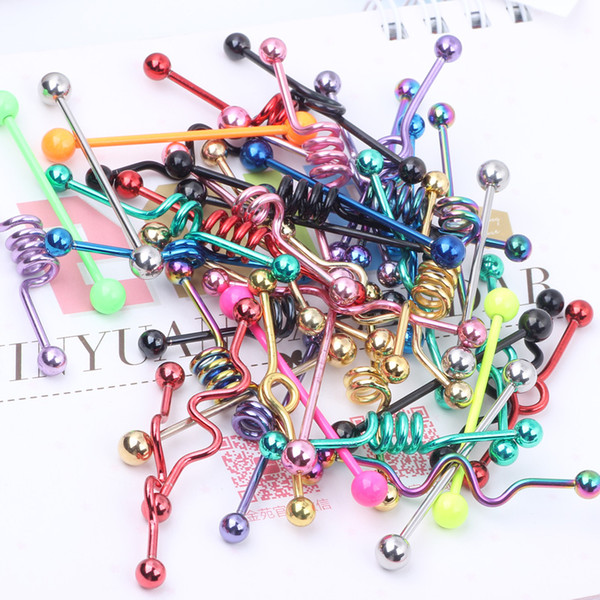 Tongue bar T01 20PCS mix style mix color stainless steel industrial barbell tongue ring body piercing jewelry