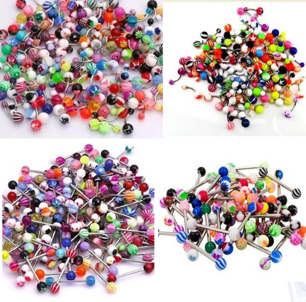 Tongue and Belly Ring bar 50pcs/lot mix color uv acrylic body piercing jewelry tongue barbell ring