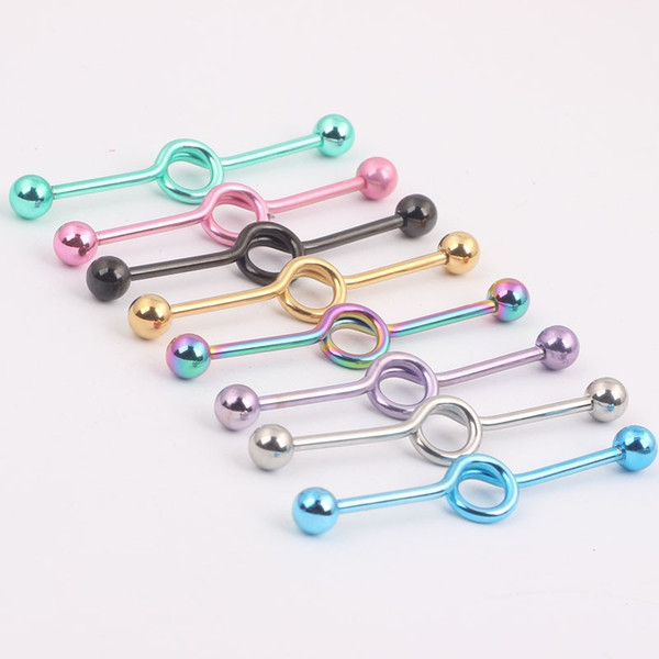 2016 Fashion Body Piercing Cartilage Earring Jewelry Coil Long Tongue Ring Industrial Barbell 14G 40pcs/lot