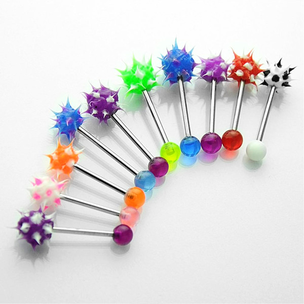 10pcs/lot mix color 14G surgical steel nipple tongue ring ball bar barbells Hairball body jewelry piercing