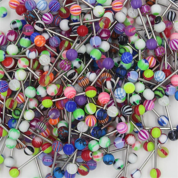 100pcs/lot Tongue Ring bar mix color uv acrylic body piercing jewelry tongue barbell ring