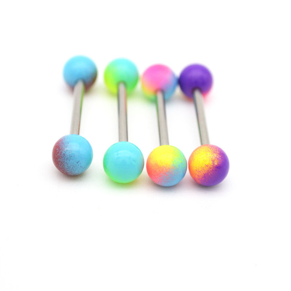 Tongue Bar Rings Piercing Straight Barbell Surgical Steel 14g Balls Colorful Fashion Body Jewelry 16mm Length