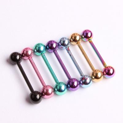 Color-coated Steel Balls 14G Stainless Steel Colorful Tongue Rings Straight Barbells Piercing 16mm Tongue Retainer Body Jewelry 7 Colors