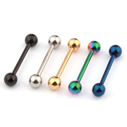 Tongue Rings Body Jewelry 14/16/19mm 316 Titanium Steel Lip Tongue Ring Bar Belly Body Piercing Jewelry Fashion Jewelry 5 Colors Free DHL