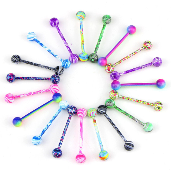 10 color Fashion 316L Stainless Steel Long Industrial Tongue Ring Barbell Bar Nipple Ring Bijoux Femme Man's Ear Body Piercing Jewelry