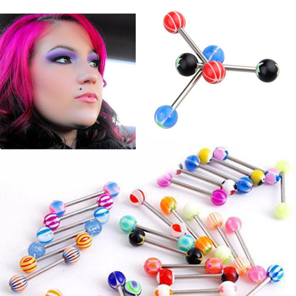 Lot Mixed Acrylic 316L Surgical Steel Glitter Mix Color Design Tongue Nipple Bar Ring Barbell Body Piercing Jewelry