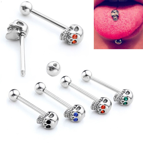 1 Pc Punk Skull Tongue Piercing Surgical Stainless Steel Tongue Rings Piercings Lengua Men Barbell Piercing Langue Jewelry Men