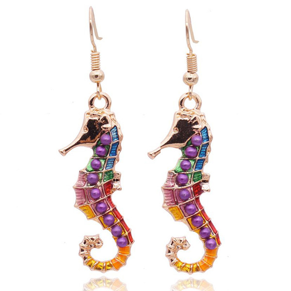 Wholesale 5 sets Enamel Sea Horse Earrings Fashion Sea Jewelry Colorful Hippocampus Earrings For Women Gift