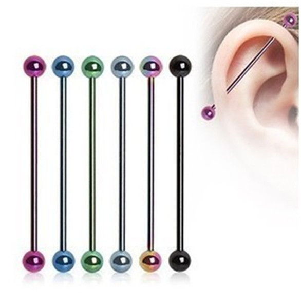 Anodized Color 50 Piece 2016 Fashion 316L Stainless Steel Long Industrial Tongue Barbell Bar Bijoux Femme Man's Ear Body Piercing Jewelry