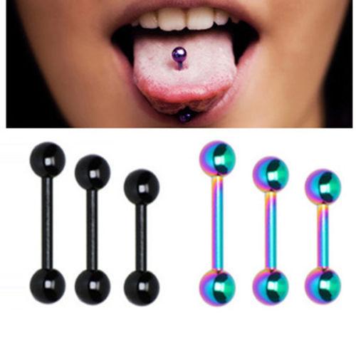 Tongue Rings Body Jewelry 14/16/19mm 316 Titanium Steel Lip Tongue Ring Bar Belly Body Piercing Jewelry Cool Fashion Jewelry Healty Material