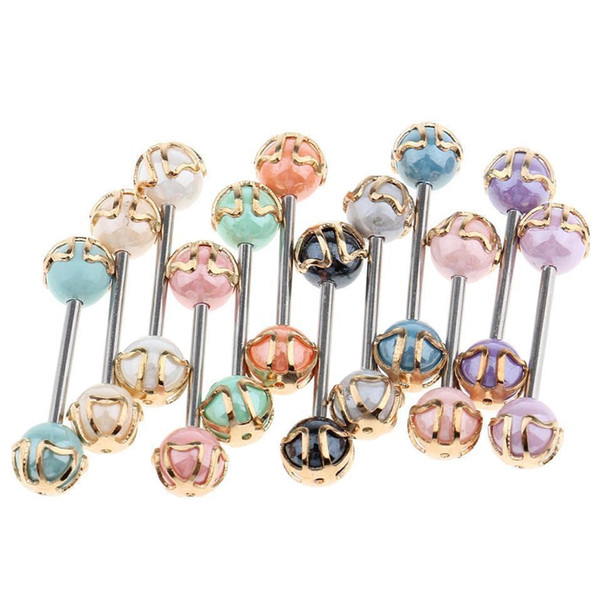 20pcs Colorful Ball Tongue Nipple Bar Ring Barbell Piercing 16G Surgical steel Ear Cartilage Body Jewelry Wholesale