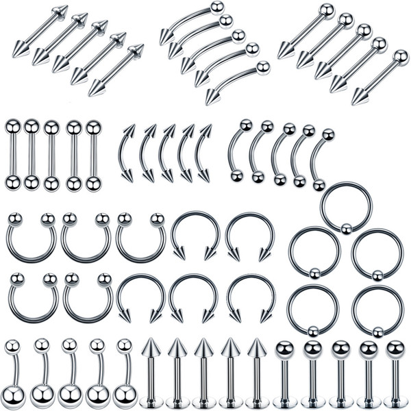 50pcs free shipping silver rose tongue BCR ring flower tongue nail Barbell Lip Rings Eyebrow Nose BCR Tragus body piercing jewelry