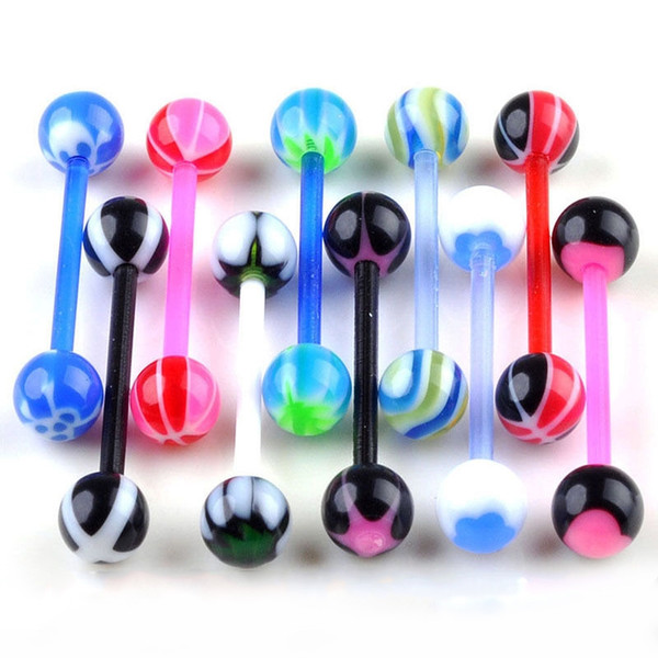 Punk Hip hop 100pcs Mixed Colors Acrylic Ball Tongue Nipple Ring Barbell Body Jewelry Ear Tragus Cartilage Piercings