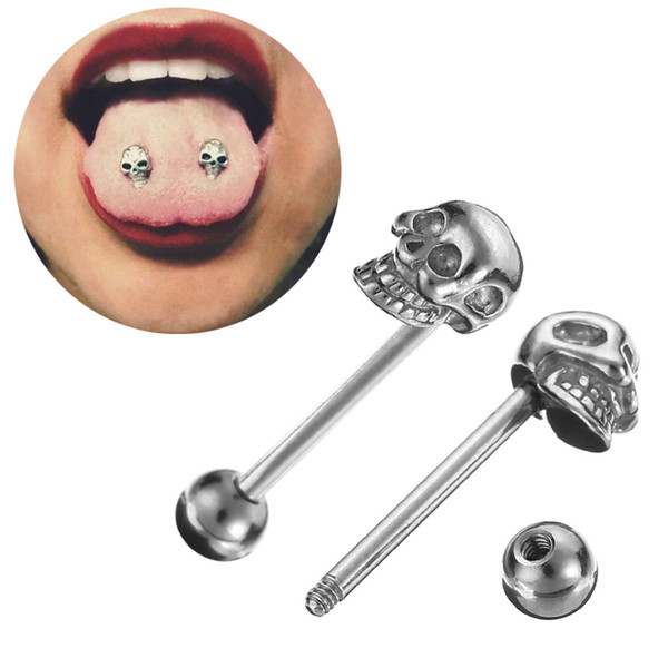 Punk Skull Tongue Piercing Fashion Surgical Stainless Steel Tongue Rings Piercings Men Barbell Piercing Jewelry