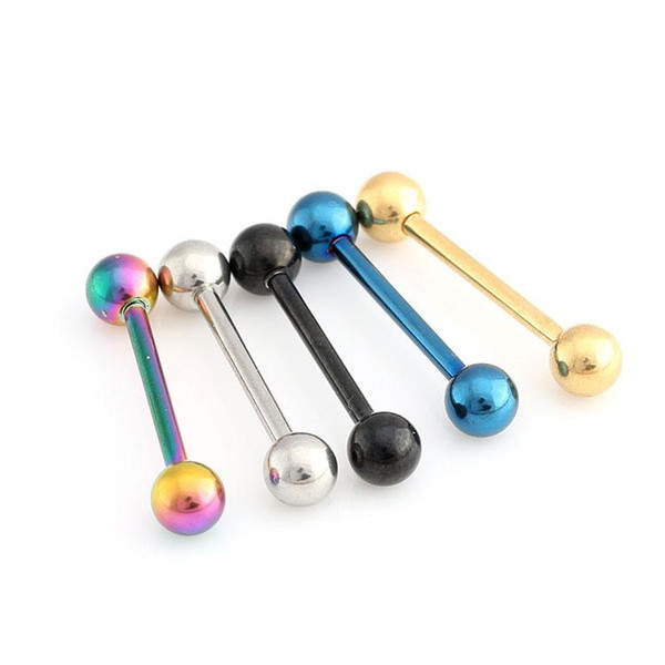 New Tongue Rings Body Jewelry 14/16/19mm 316 Titanium Steel Lip Tongue Ring Bar Belly Body Piercing Jewelry Cool Fashion Jewelry K2699