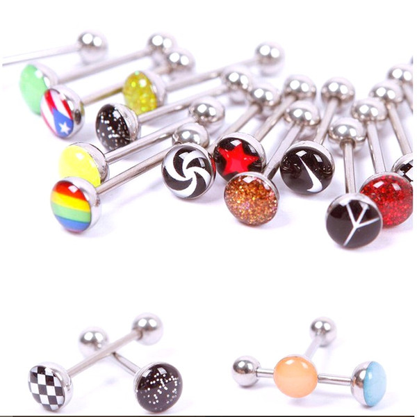 30 style Stainless Steel Ball Barbell Tongue Rings Bars Lip Piercing Leaf Skull US flag Strawberry Eyebrow Body Jewelry free shipping