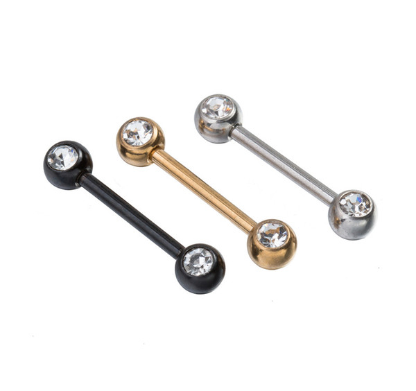 Lot 50pcs Surgical Steel Tongue Ring Bar Nipple Barbells Body Piercing 14g ~1 .6mmx14mmx5 /5mm New Arrived