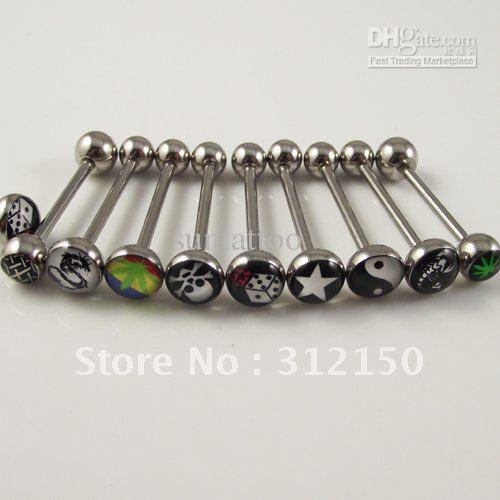 50pcs/lot free shipping wholesale tongue barbell ring logo tongue nail, body jewelry piercing jewellery fashion jewelry