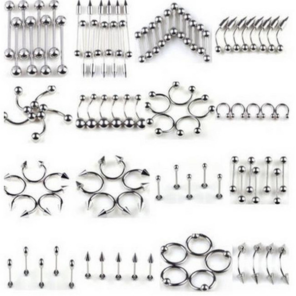 Hot selling 85 mixed sets of tongue nails, stainless steel lip nail, eyebrow nail, nose nail, Belly Navel Ring puncture T5C6030