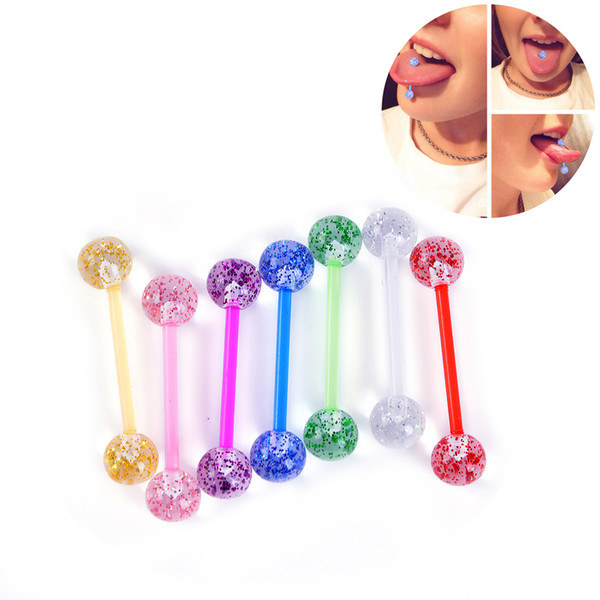 2018 New Acrylic Soft rod transparent Flashing Tounge Ring Piercing Wholesale Nipple Ring Fashon Body Piercing Jewelry