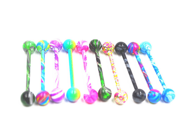 Lot100pcs Stainless Steel Tongue/Nipple Ring Bar Barbells Body Jewelry Ear Bar Piercing New Candy Colors 14G