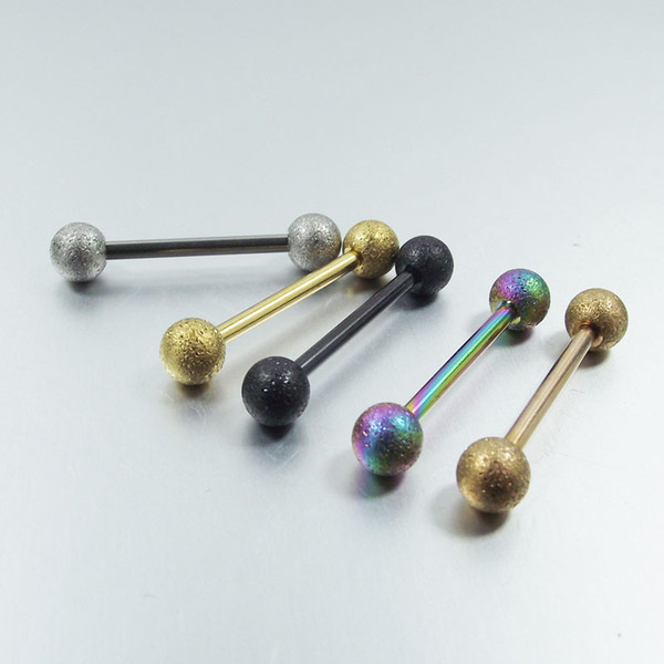 20 Pieces 14G Stainless Steel Gold Black Dull Polished Glitter Tongue Ring Nail Straight Barbell Body Piercing Jewelry