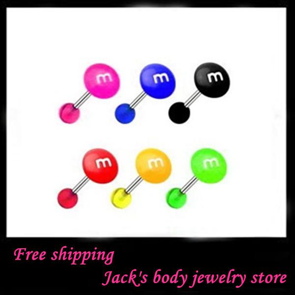 M tongue ring T09 100 pcs/lot mix 10 color 14G acylic body jewelry piercing straight tongue barbell ring