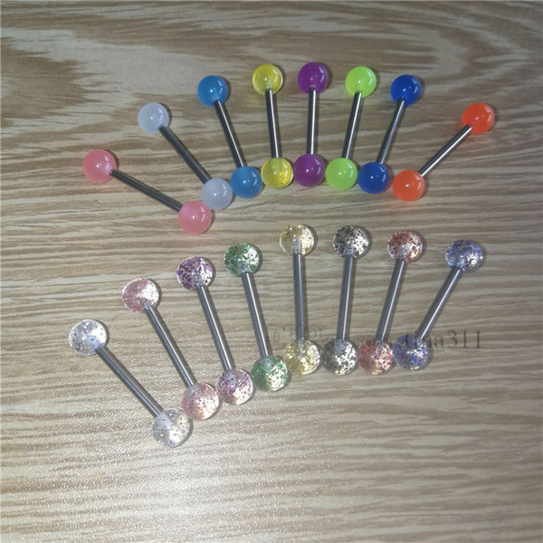 Fashion Stainless Steel Noctilucent Tongue Nail Hot-selling sequined Tongue Ring human body puncture Ornaments T9C0099