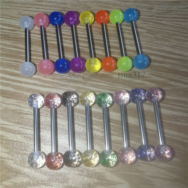 Fashion Stainless Steel Noctilucent Tongue Nail Hot-selling sequined Tongue Ring human body puncture Ornaments T9C0099