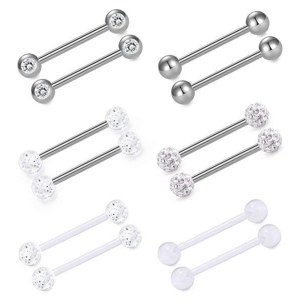 Tongue Rings Body Jewelry With Rhinestone 316 Titanium Steel Lip Tongue Ring Bar Belly Body Piercing Jewelry