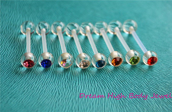 Crystal Gem Body Jewellery ACRYLIC Piercing Ring Tongue Bar Bioflex 14G 16mm Mixed Colors Transparent Popular Piercing Flexible