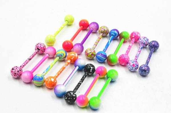 Lot100pcs Stainless Steel Tongue/Nipple Ring Bar Barbells Body Jewelry 14gx16mmx6mm 20 colors