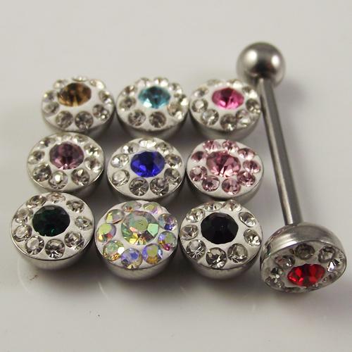 Free Shipping barbell 24pcs/lot 14G full diamond Tongue Ring navel rings,navel jewely,Belly Rings,ba