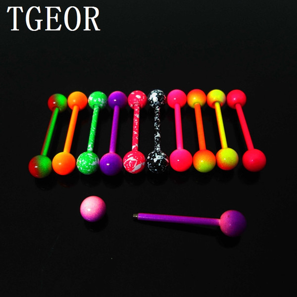 Free Shipping Wholesale New Arrival 40pcs 14g Surgical Stainless Steel Neon Colors Piercing Tongue Barbell Ring