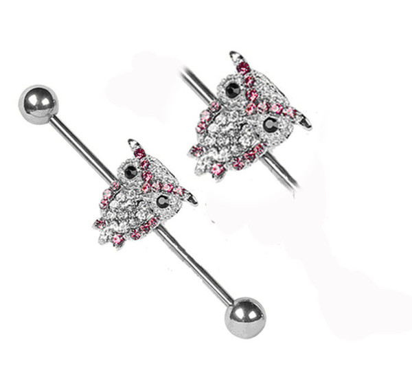 2016 Fashion Woman Men Crystal Cz Gem Owl Tongue Industrial Barbell Earring Charms Earrings For Tragus Piercing Body Jewelry