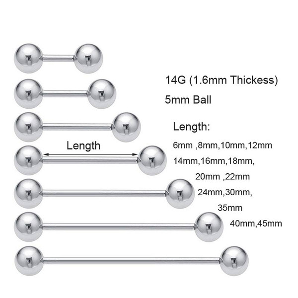 100pcs Silver 14G 6mm 8mm 38mm 45mm Straight Industrial barbell tongue ring tongue nail body piercing jewelry