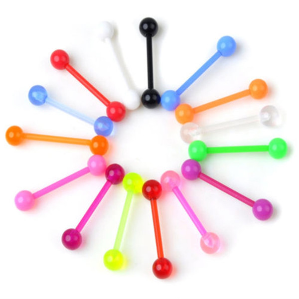 Mixed Coloured Flexible Bioflex Bioplast Tongue Bar Screw on Balls Straight Rings Fashion Body Piercing Barbell Bar COOL Women Jewelry