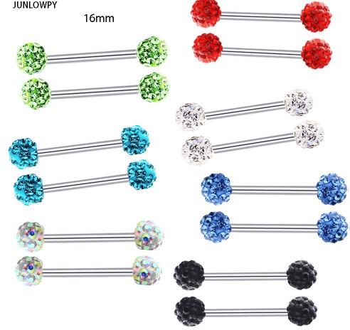 Fashion Tongue Ring Stainless Steel Nipple Barbell Crystal Ear Bar Tragus Earring Body Piercing Jewelry Mix 10 Colors